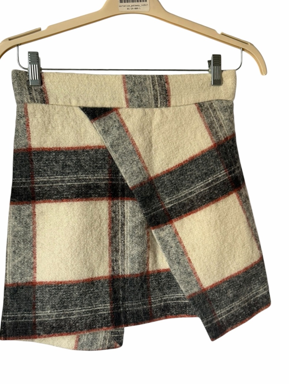 Free People Cream, Gray & Rust Plaid Wrap Mini Skirt Preppy Belted Fall Winter